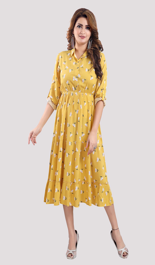 Yellow Floral Flair Dress