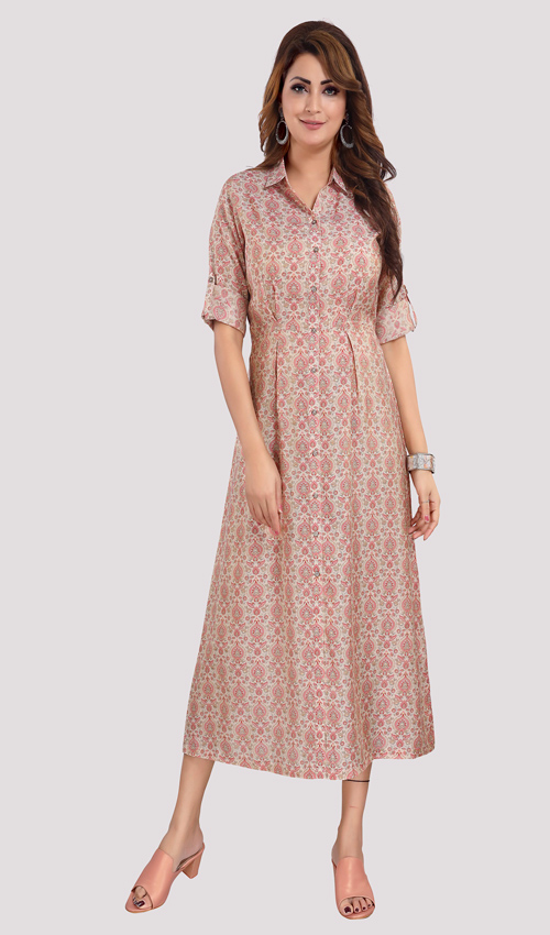Orange Printed Flared Dress