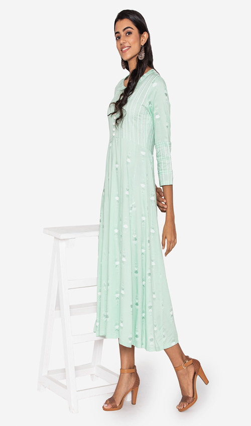 Silver Printed Midi Dress