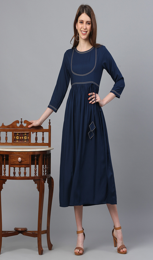Rayon blue Flare Dress