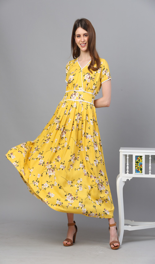 Yellow Floral maxi Dress