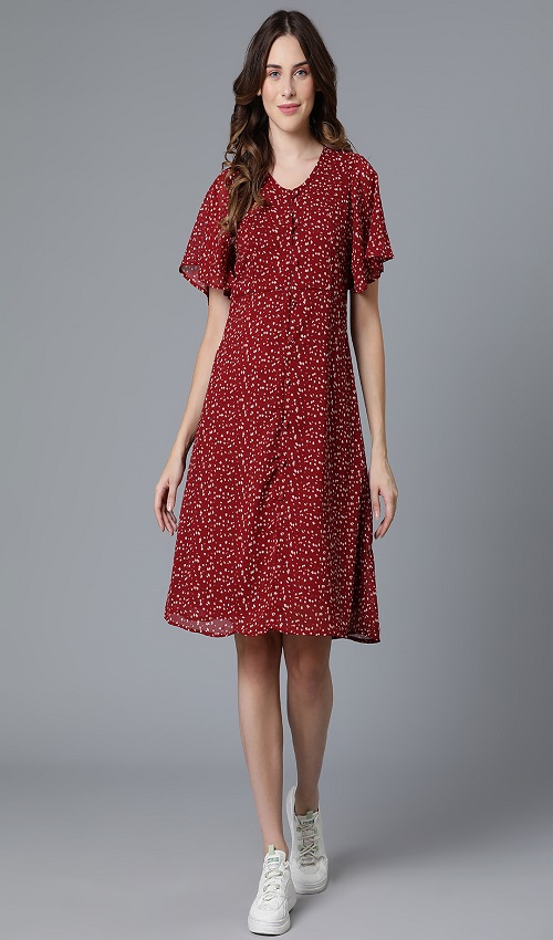 Amazing Maroon shade Printed Dress