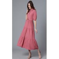 Bubble Crepe tiered Dress with collar