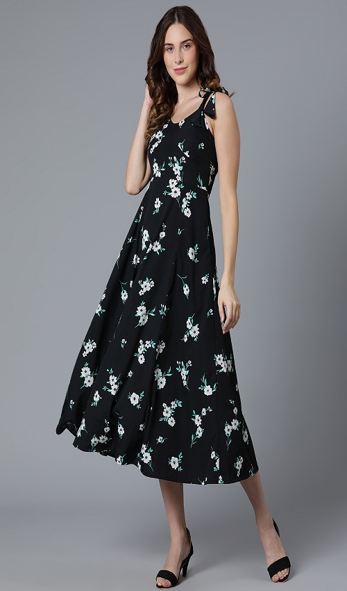 Crepe Printed Flare Dress
