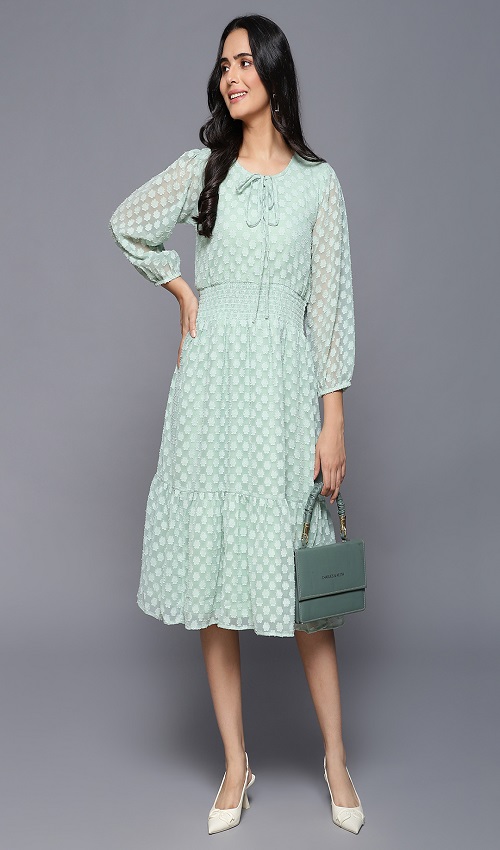 Chiffon Dobby Spot Self Printed Dress