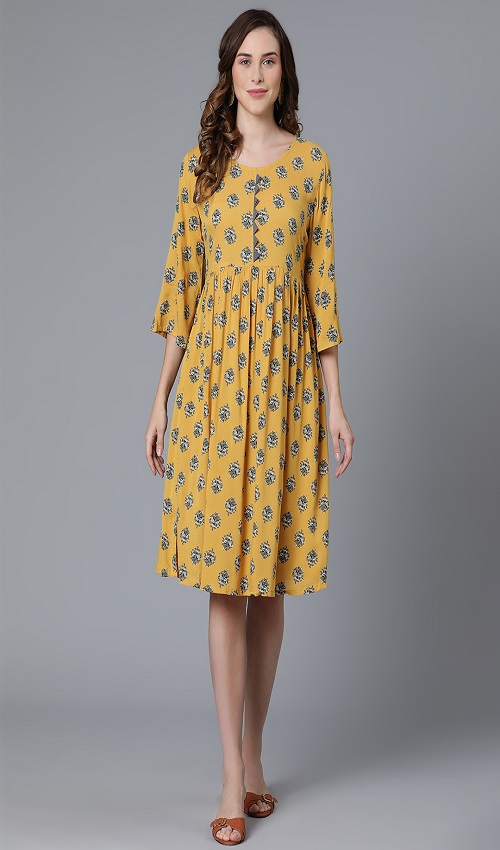 Viscose Yellow Printed Dress