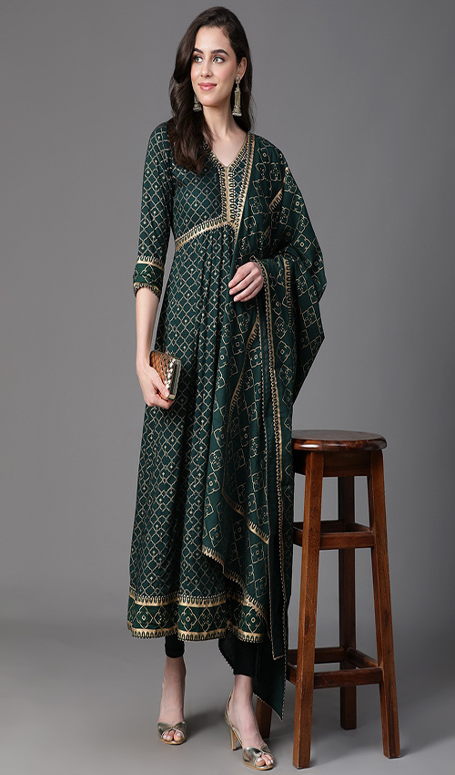 Dark green shade Anarkali 
