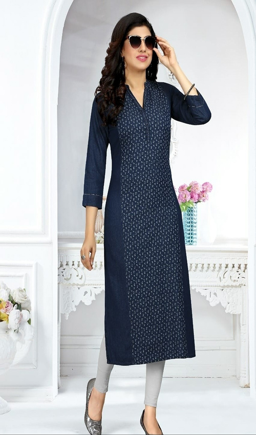 Blue Denim straight fit kurti Dress