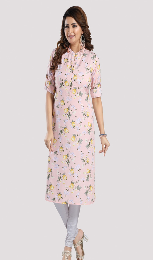 Baby Pink Ryon straight fit kurti 