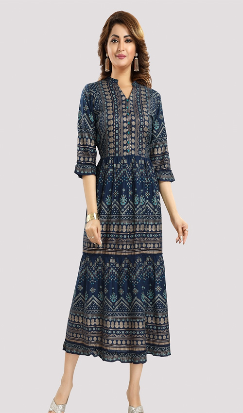 Foil Printed Flared Dress
