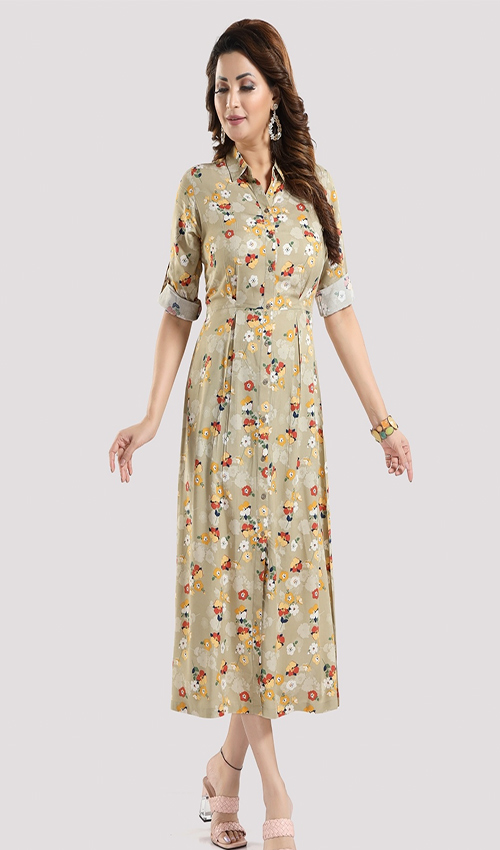 Fawn Floral Printed Flared Dress