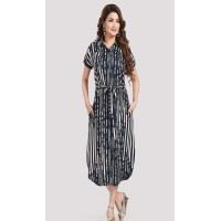 Navy & white rayon straight Dress