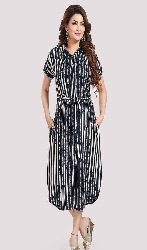 Navy & white rayon straight Dress
