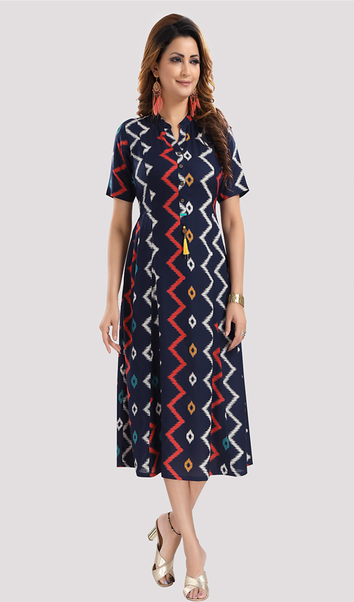 Navy Blue Printed Dress