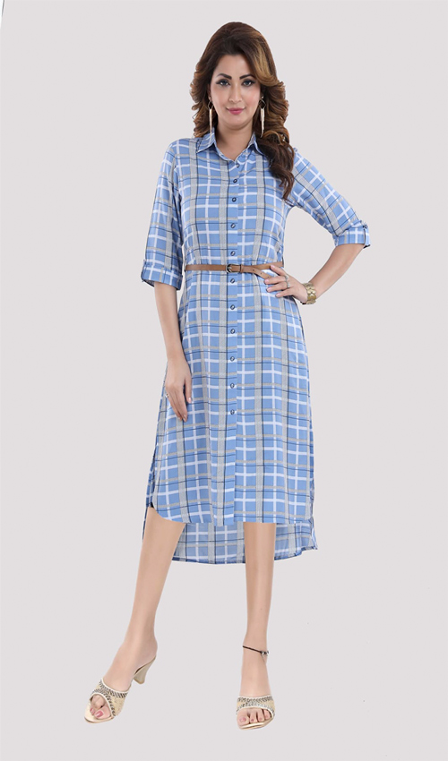 Rayon check straight dress