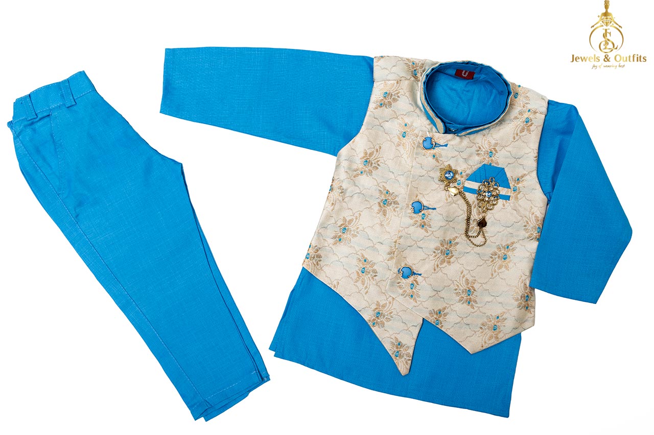 Sky blue kids suit set with jacket