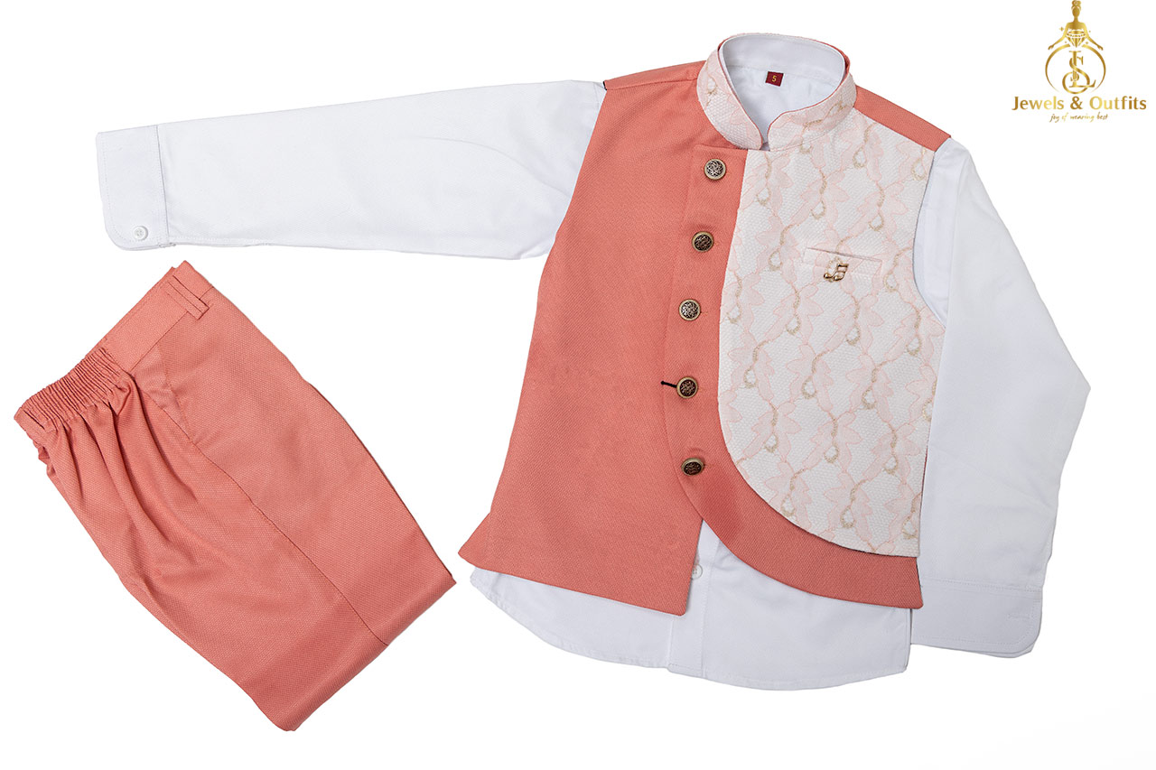 Peach colour Kids 3 piece suit 