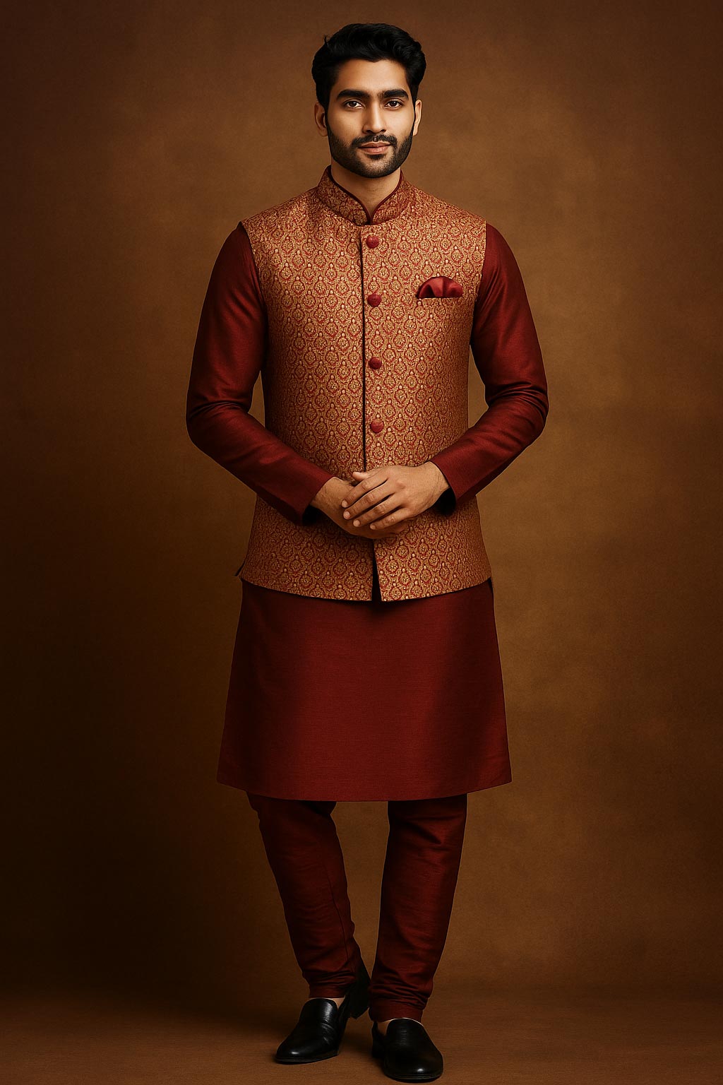 Amazing Maroon Kurta pyjama set with jacket