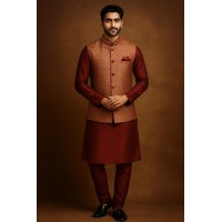 Amazing Maroon Kurta pyjama set with jacket
