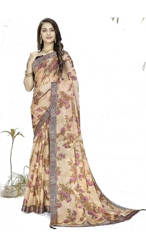 Light golden brown floral Saree