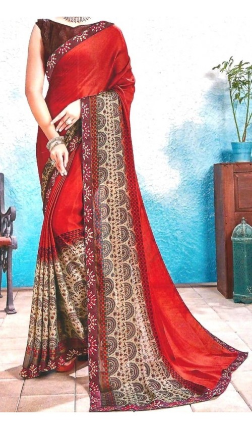 Orange shade Chiffon silk saree