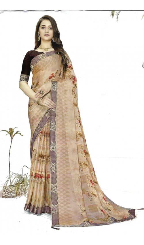 Golden shade floral printed Saree