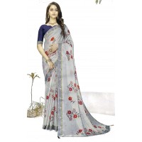 Grey shade floral print Saree