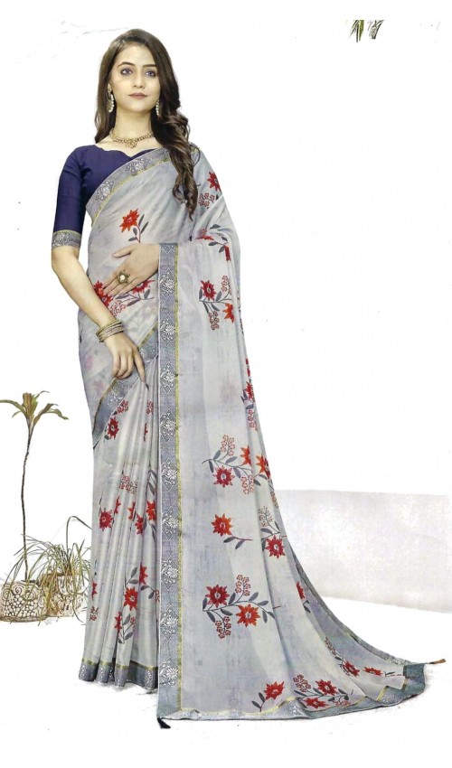 Grey shade floral print Saree