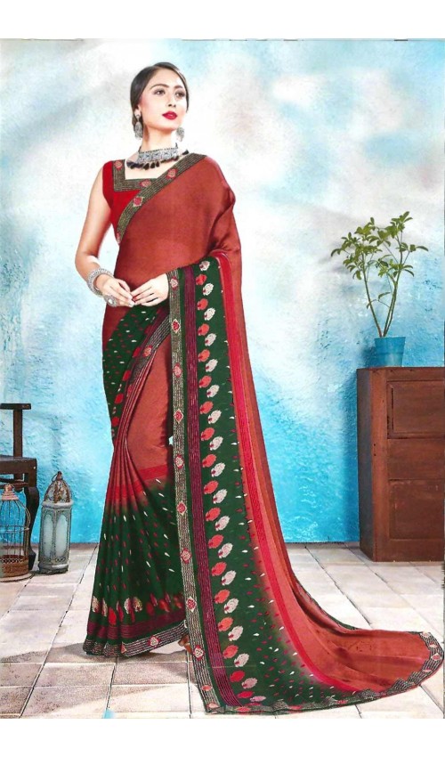 Brown shade Chiffon silk saree