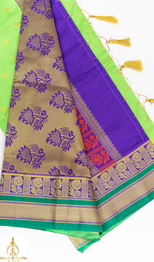 Parrot colour Banarsi silk saree