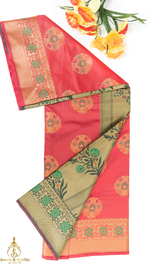 Banarsi Silk peachy pink Saree
