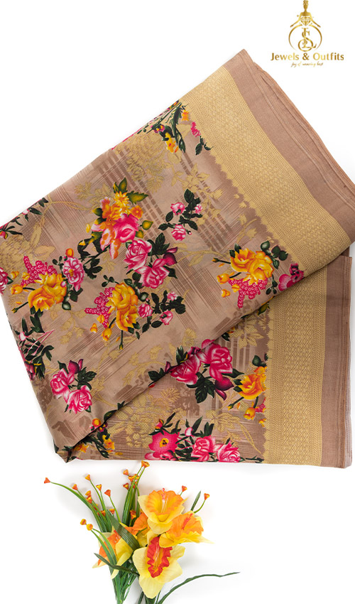 Golden Brown Based Printed Saree