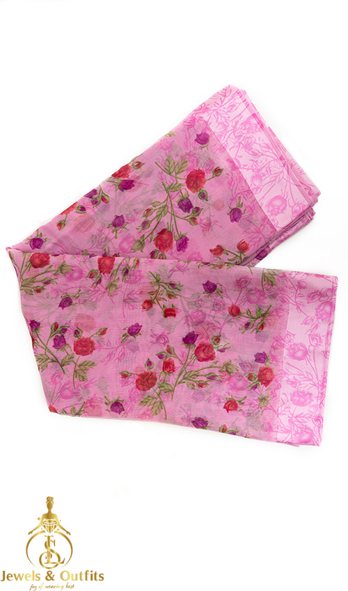 Pink floral Cotton Saree