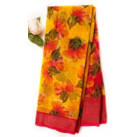 Yellow floral Cotton Saree