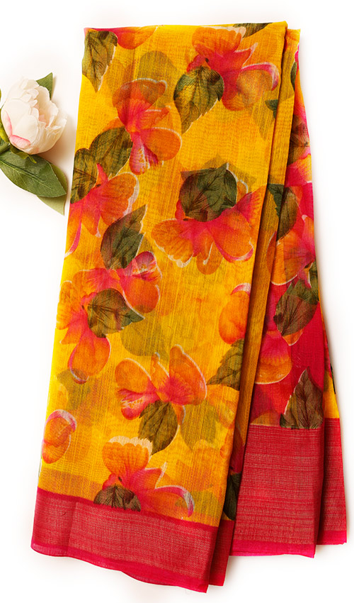 Yellow floral Cotton Saree