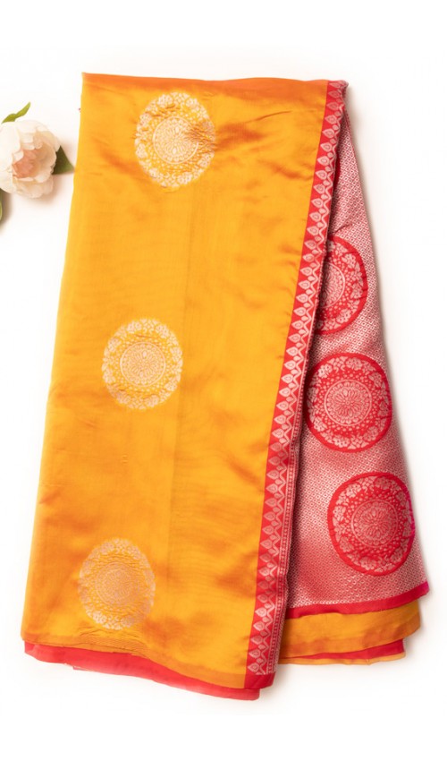 Red Yellow printed saree 