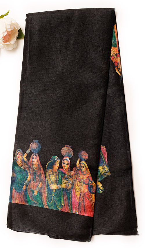 Black 3D printed saree