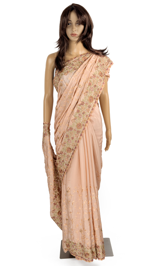 Attractive Peach Shade Heavy Saree