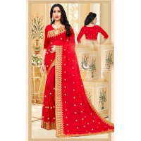 Red Embroidery saree