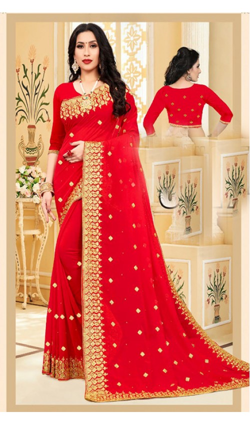 Red Embroidery saree