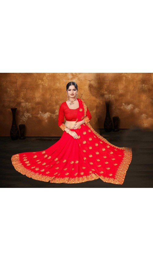 Red heavy Embroidery saree