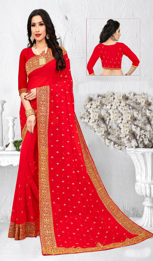 Red Zari Embroidery saree