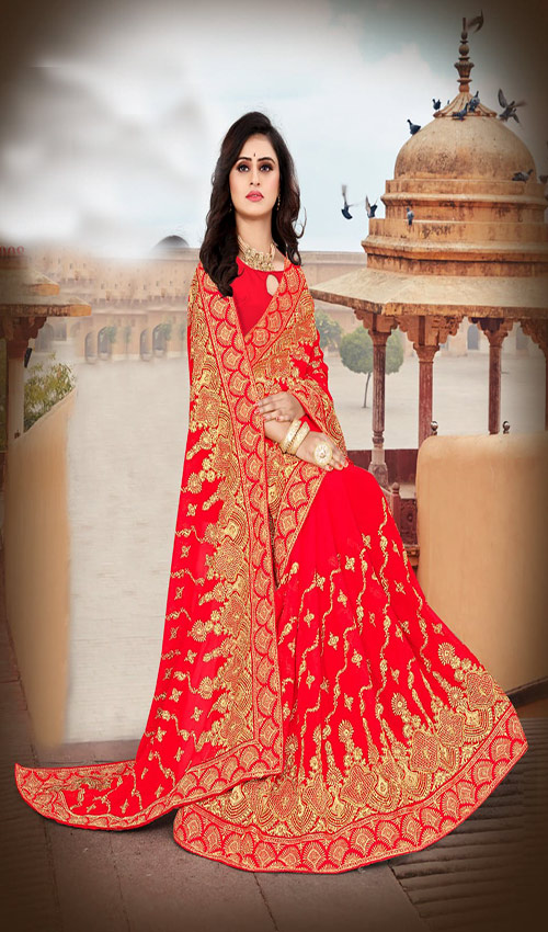 Heavy embroidery saree