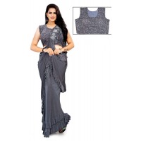 Astounding Grey Lycra Saree