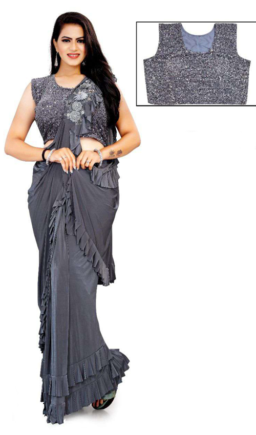Astounding Grey Lycra Saree