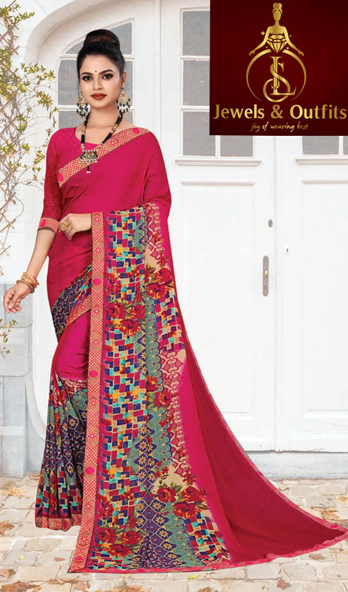 Pink Based Printed Saree