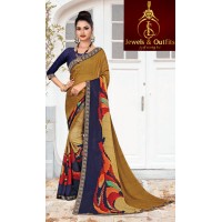 Golden Based Printed Saree