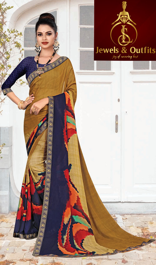 Golden Based Printed Saree