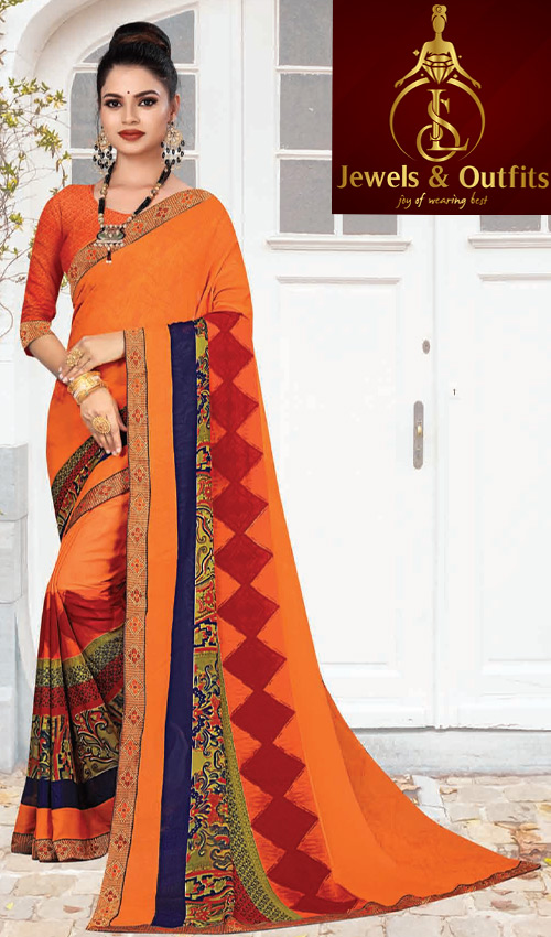 Orange Based Printed Saree