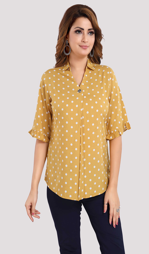 Yellow polka dot rayon top